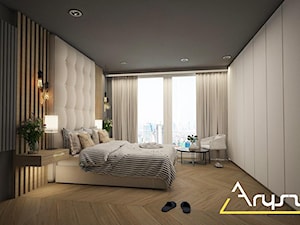 SYPIALNIA STYL NOWOCZESNY - Średnia czarna szara sypialnia, styl nowoczesny - zdjęcie od Pracownia architektoniczna - LARYSZ