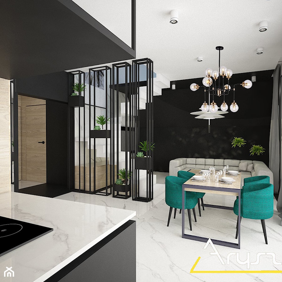 Apartament w Raciborzu - Średni czarny szary salon z kuchnią z jadalnią, styl industrialny - zdjęcie od Pracownia architektoniczna - LARYSZ