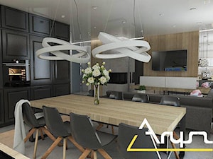 MIESZKANIE 80m2- STYL SKANDYNAWSKI - Średnia jadalnia w salonie w kuchni, styl skandynawski - zdjęcie od Pracownia architektoniczna - LARYSZ