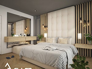 SYPIALNIA STYL NOWOCZESNY - Średnia biała szara sypialnia, styl nowoczesny - zdjęcie od Pracownia architektoniczna - LARYSZ
