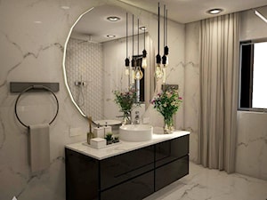 PROJEKT ŁAZIENKI- STYL NOWOCZESNY - Średnia z marmurową podłogą z punktowym oświetleniem łazienka z oknem, styl nowoczesny - zdjęcie od Pracownia architektoniczna - LARYSZ