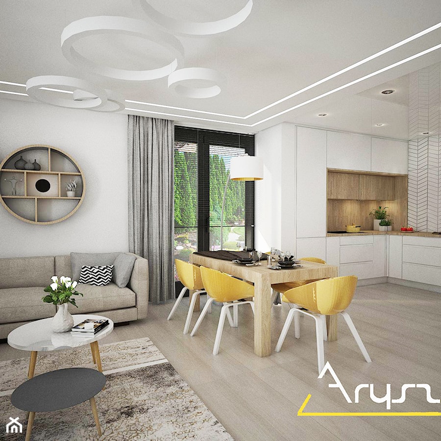 Dom ECO-02 - Średnia biała jadalnia w salonie w kuchni, styl nowoczesny - zdjęcie od Pracownia architektoniczna - LARYSZ