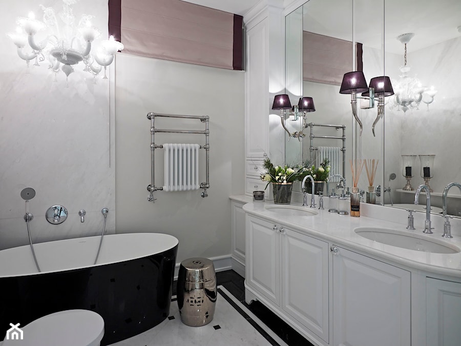 Apartament Morskie Oko - Średnia bez okna jako pokój kąpielowy z lustrem z dwoma umywalkami łazienka, styl glamour - zdjęcie od BBHome Design