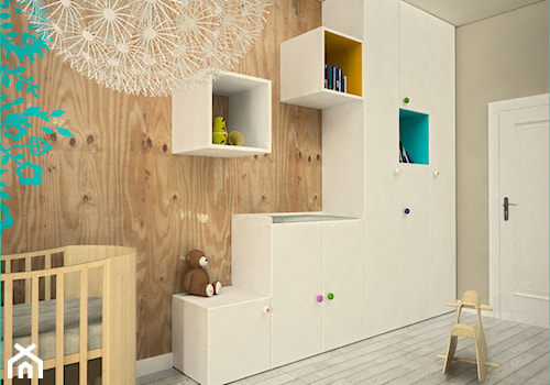 Pokój niemowlaka - Średni beżowy pokój dziecka dla niemowlaka dla chłopca dla dziewczynki, styl skandynawski - zdjęcie od HolArt Studio