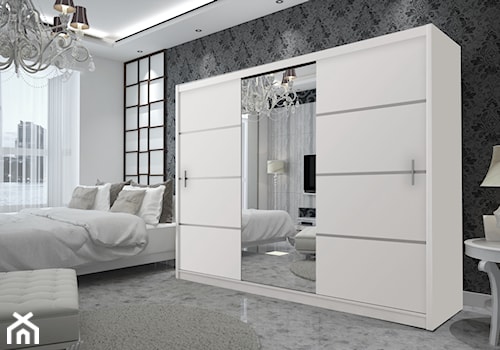 Szafy Glamour - Duża biała czarna sypialnia, styl glamour - zdjęcie od paczkameblepl