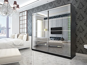 Szafy Glamour - Duża biała czarna sypialnia, styl glamour - zdjęcie od paczkameblepl