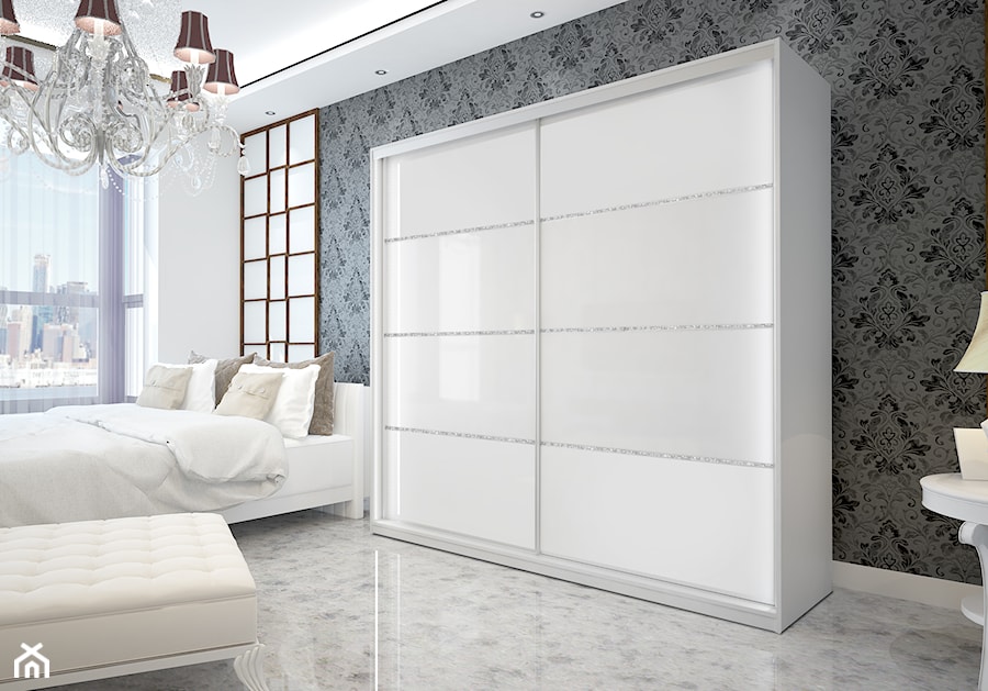 Szafy Glamour - Średnia biała szara sypialnia, styl glamour - zdjęcie od paczkameblepl