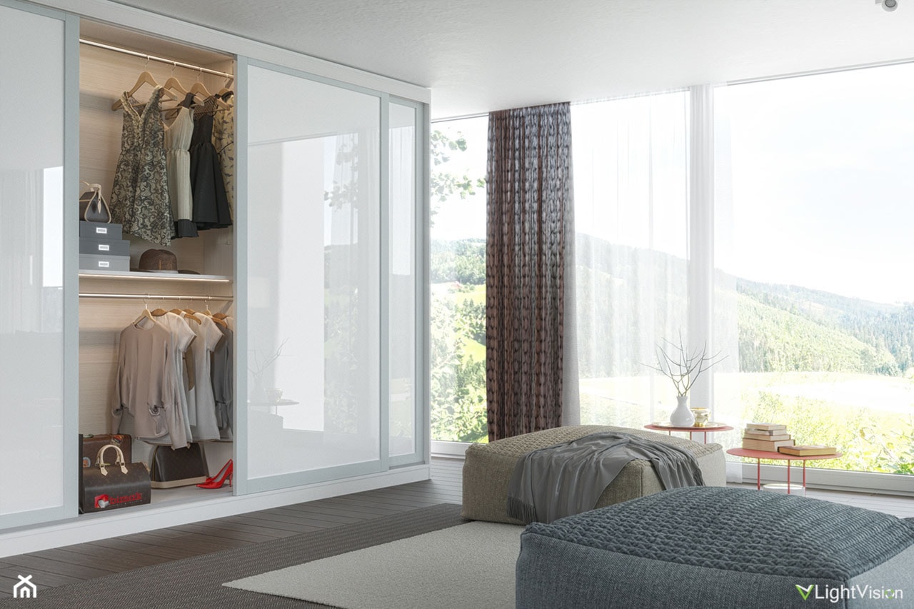 Wizualizacja nowoczesnego salonu z piękną szafą przesuwną - zdjęcie od LightVision Studio - Homebook
