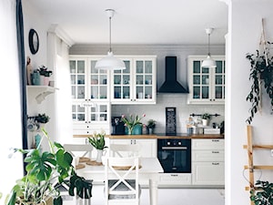 Zdjęcia mieszkania - Średnia otwarta biała szara z zabudowaną lodówką z lodówką wolnostojącą kuchnia jednorzędowa z oknem - zdjęcie od ania.home