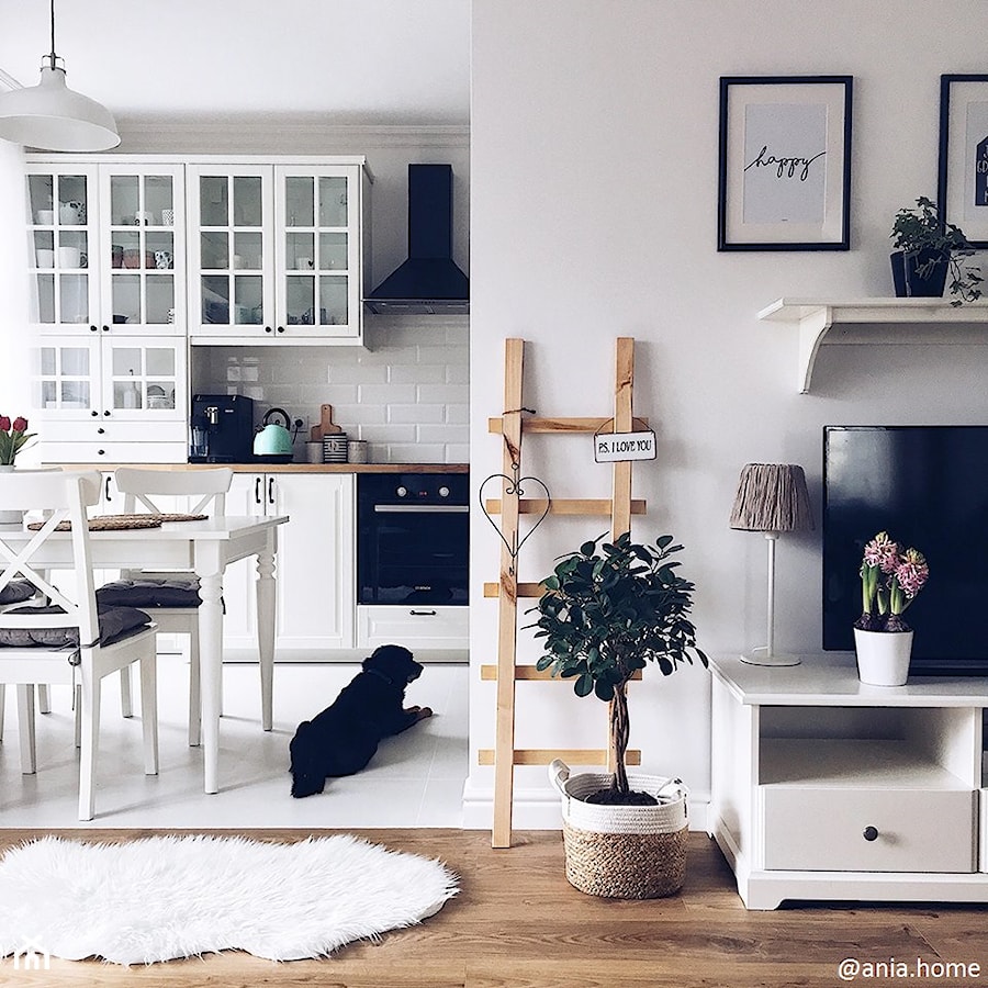 Mieszkanie w stylu skandynawskim - Biały salon z kuchnią z jadalnią, styl skandynawski - zdjęcie od ania.home