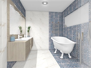 Łazienka z niebieską mozaiką