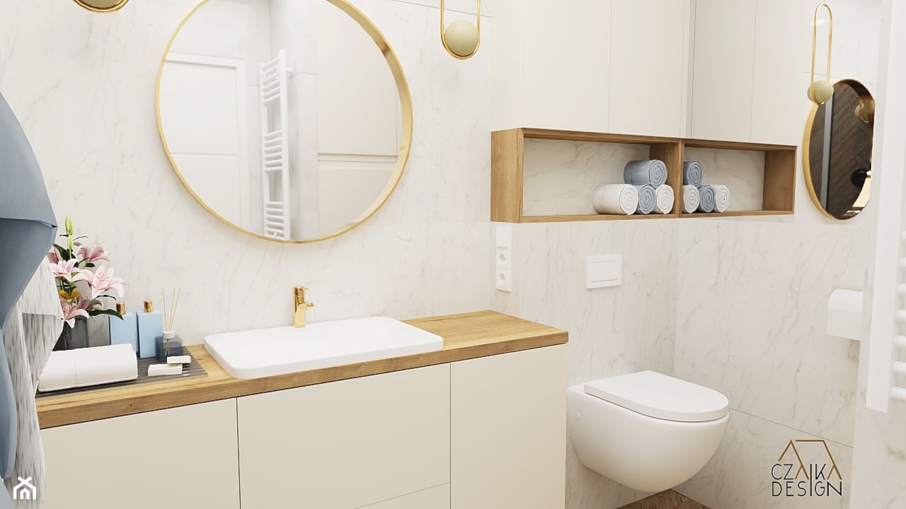 Nowoczesna łazienka ecru +złoto - zdjęcie od CzajkaDesign - Homebook