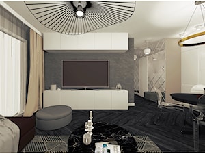 Hotelowa elegancja - Lawendowe wzgórze - Średni czarny szary salon z kuchnią z jadalnią, styl nowoczesny - zdjęcie od By Castana Autorska pracownia projektowa