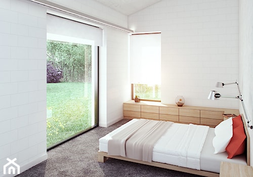 dom akustyczny w Żernikach Małych - Mała biała sypialnia na poddaszu, styl nowoczesny - zdjęcie od major architekci