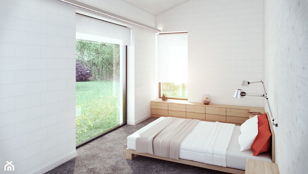 dom akustyczny w Żernikach Małych - Mała biała sypialnia na poddaszu, styl nowoczesny - zdjęcie od major architekci - Homebook