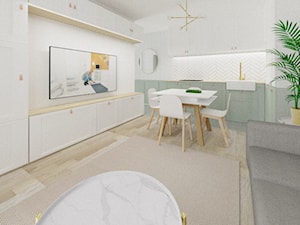 skandynawski design na Białołęce - Średni szary salon z kuchnią z jadalnią - zdjęcie od PROJEKT i kawa
