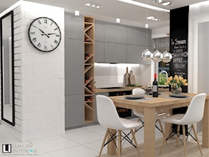 Mieszkanie 60 m2 Mińsk Mazowiecki - Średnia otwarta biała czarna z zabudowaną lodówką kuchnia w kszt ... - zdjęcie od LUXURY INTERIOR