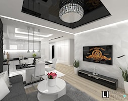 Mieszkanie 63 m2 - Średni biały szary salon z kuchnią z jadalnią, styl nowoczesny - zdjęcie od LUXURY INTERIOR - Homebook