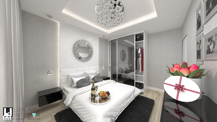 Sypialnia - Średnia biała sypialnia, styl glamour - zdjęcie od LUXURY INTERIOR