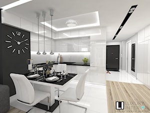 Mieszkanie 63 m2 - Średnia z salonem biała czarna z zabudowaną lodówką z podblatowym zlewozmywakie ... - zdjęcie od LUXURY INTERIOR