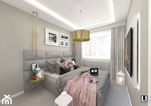 Sypialnia - Średnia biała szara sypialnia, styl skandynawski - zdjęcie od LUXURY INTERIOR