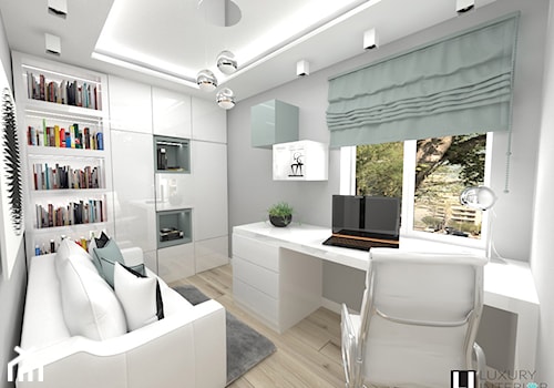 Mieszkanie 63 m2 - Małe w osobnym pomieszczeniu z sofą szare biuro, styl nowoczesny - zdjęcie od LUXURY INTERIOR