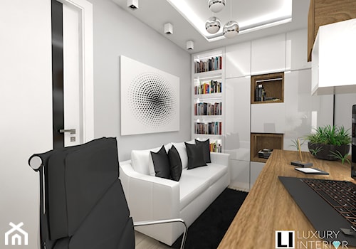 Mieszkanie 63 m2 - Średnie w osobnym pomieszczeniu z sofą szare biuro, styl tradycyjny - zdjęcie od LUXURY INTERIOR
