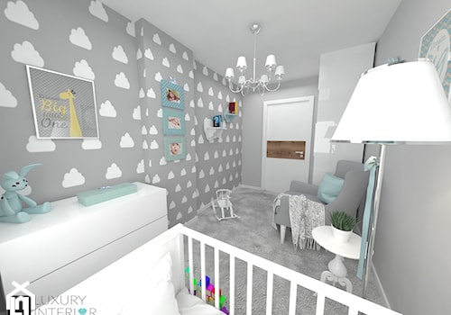 Mieszkanie 60 m2 Mińsk Mazowiecki - Średni szary pokój dziecka dla niemowlaka dla chłopca dla dziewczynki, styl skandynawski - zdjęcie od LUXURY INTERIOR