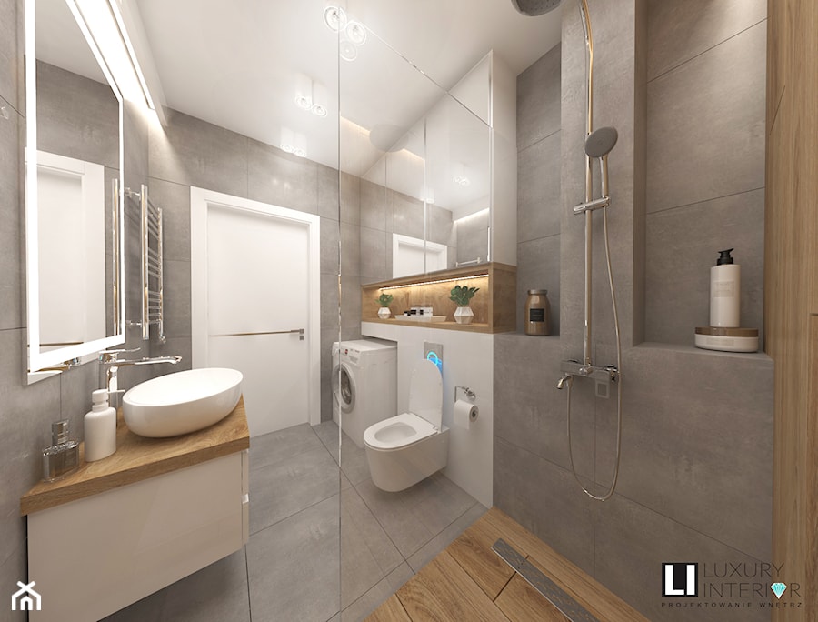 Łazienka skandynawska - Średnia z pralką / suszarką z punktowym oświetleniem łazienka, styl nowoczesny - zdjęcie od LUXURY INTERIOR