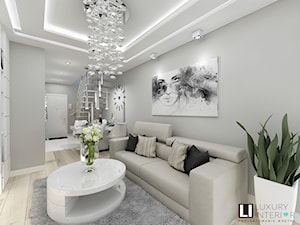 Salon w mieszkaniu dwupoziomowym - Średni szary salon z jadalnią, styl glamour - zdjęcie od LUXURY INTERIOR