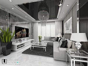 Salon z narożnikiem - Duży biały szary salon, styl glamour - zdjęcie od LUXURY INTERIOR