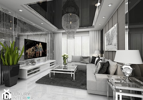 Salon z narożnikiem - Duży biały szary salon, styl glamour - zdjęcie od LUXURY INTERIOR