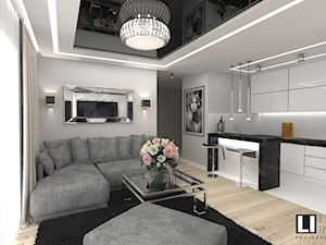 Salon z aneksem w mieszkaniu 70m2 - Średni szary salon z kuchnią z jadalnią, styl nowoczesny - zdjęcie od LUXURY INTERIOR