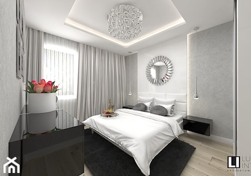 Sypialnia - Średnia biała szara sypialnia, styl glamour - zdjęcie od LUXURY INTERIOR