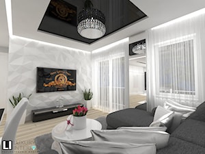 Mieszkanie 63 m2 - Średni biały salon z jadalnią, styl glamour - zdjęcie od LUXURY INTERIOR