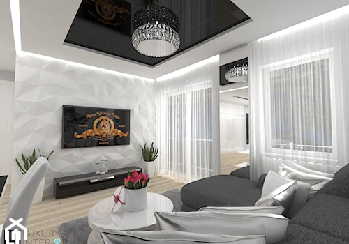 Mieszkanie 63 m2 - Średni biały salon z jadalnią, styl glamour - zdjęcie od LUXURY INTERIOR