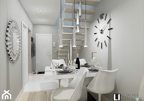 Salon w mieszkaniu dwupoziomowym - Średnia szara jadalnia, styl glamour - zdjęcie od LUXURY INTERIOR