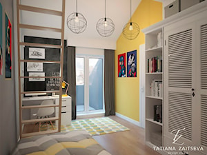 Designe wnętrza - Komfort - Średni biały żółty pokój dziecka dla nastolatka dla chłopca dla dziewczynki, styl nowoczesny - zdjęcie od Tz_interior