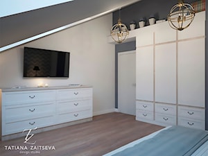 Designe wnętrza - Komfort - Średnia beżowa szara sypialnia na poddaszu, styl nowoczesny - zdjęcie od Tz_interior