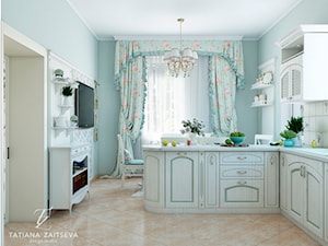 Projekt mieszkania - Duża otwarta niebieska kuchnia jednorzędowa z oknem, styl prowansalski - zdjęcie od Tz_interior