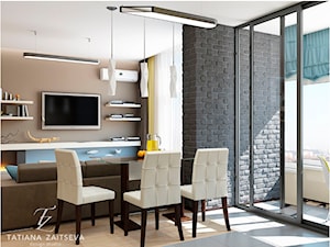 Design projekt w nowoczesnym stylu - Średnia beżowa niebieska jadalnia w salonie - zdjęcie od Tz_interior