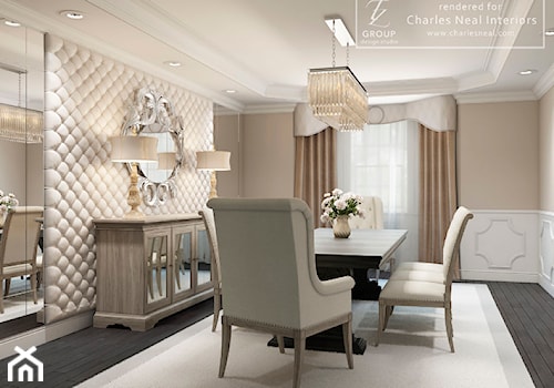 Projekt mieszkania w stylu klasycznym - Średnia beżowa biała jadalnia jako osobne pomieszczenie, styl tradycyjny - zdjęcie od Tz_interior
