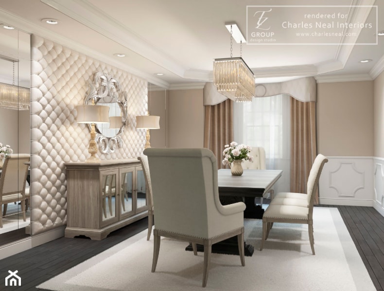 Projekt mieszkania w stylu klasycznym - Średnia beżowa biała jadalnia jako osobne pomieszczenie, styl tradycyjny - zdjęcie od Tz_interior