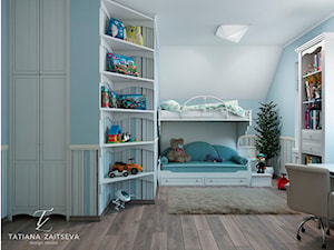 Projekt mieszkania - Średni biały niebieski pokój dziecka dla dziecka dla chłopca dla dziewczynki dla rodzeństwa, styl prowansalski - zdjęcie od Tz_interior