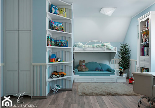 Projekt mieszkania - Średni biały niebieski pokój dziecka dla dziecka dla chłopca dla dziewczynki dl ... - zdjęcie od Tz_interior