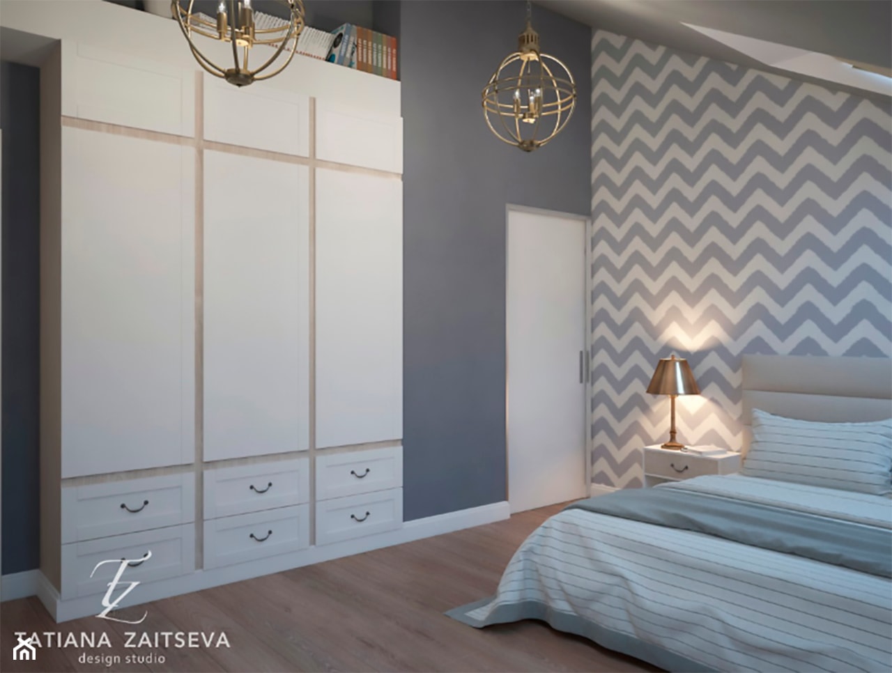 Designe wnętrza - Komfort - Średnia szara sypialnia na poddaszu, styl nowoczesny - zdjęcie od Tz_interior - Homebook