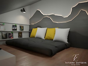 Designe wnętrza - Komfort - Duża biała szara sypialnia na poddaszu, styl nowoczesny - zdjęcie od Tz_interior