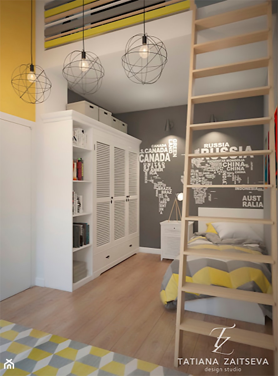 Designe wnętrza - Komfort - Średni biały czarny szary żółty pokój dziecka dla dziecka dla nastolatka dla chłopca dla dziewczynki, styl nowoczesny - zdjęcie od Tz_interior