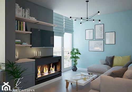 Designe wnętrza - Komfort - Mały niebieski szary salon, styl nowoczesny - zdjęcie od Tz_interior