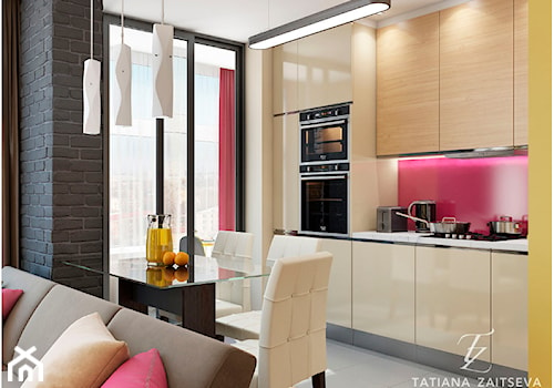 Design projekt w nowoczesnym stylu - Mała żółta jadalnia w salonie w kuchni - zdjęcie od Tz_interior